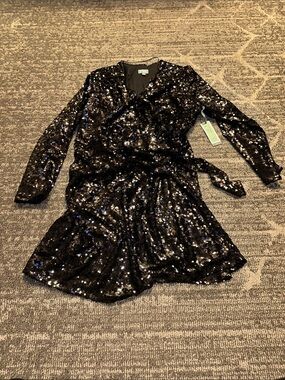Terra & Sky Black Sequin Wrap Dress